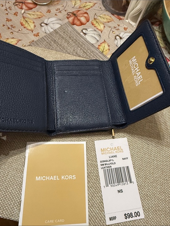 Michael Kors Other - Michael Kors Navy Leather Trifold Card & Key Holder